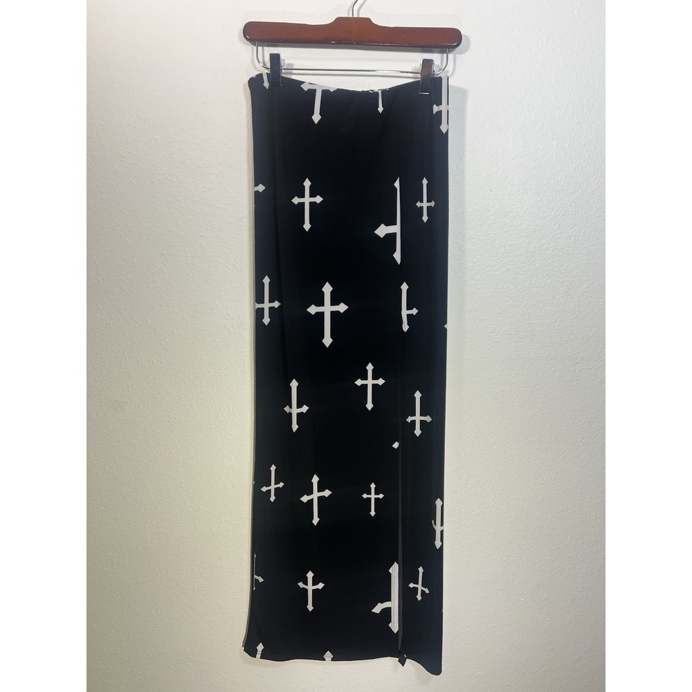 Poetry Women's Skirt Black Cross Slit Whimsigoth Gothic Rockstar Size S Midi